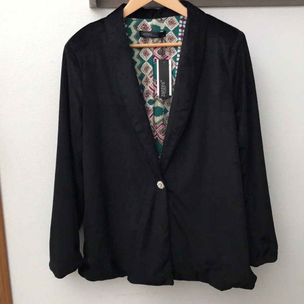 Zanzea Collections Jacket soft plush, black, lined, 1 button XL
